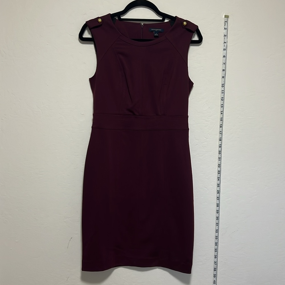 BANANA REPUBLIC burgundy wine red sleeveless scuba dress w/ gold shoulder detail
